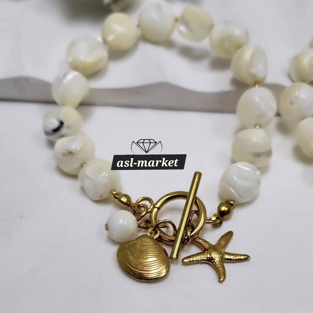 دستبند سنگ صدف نامنظم متریال استیل