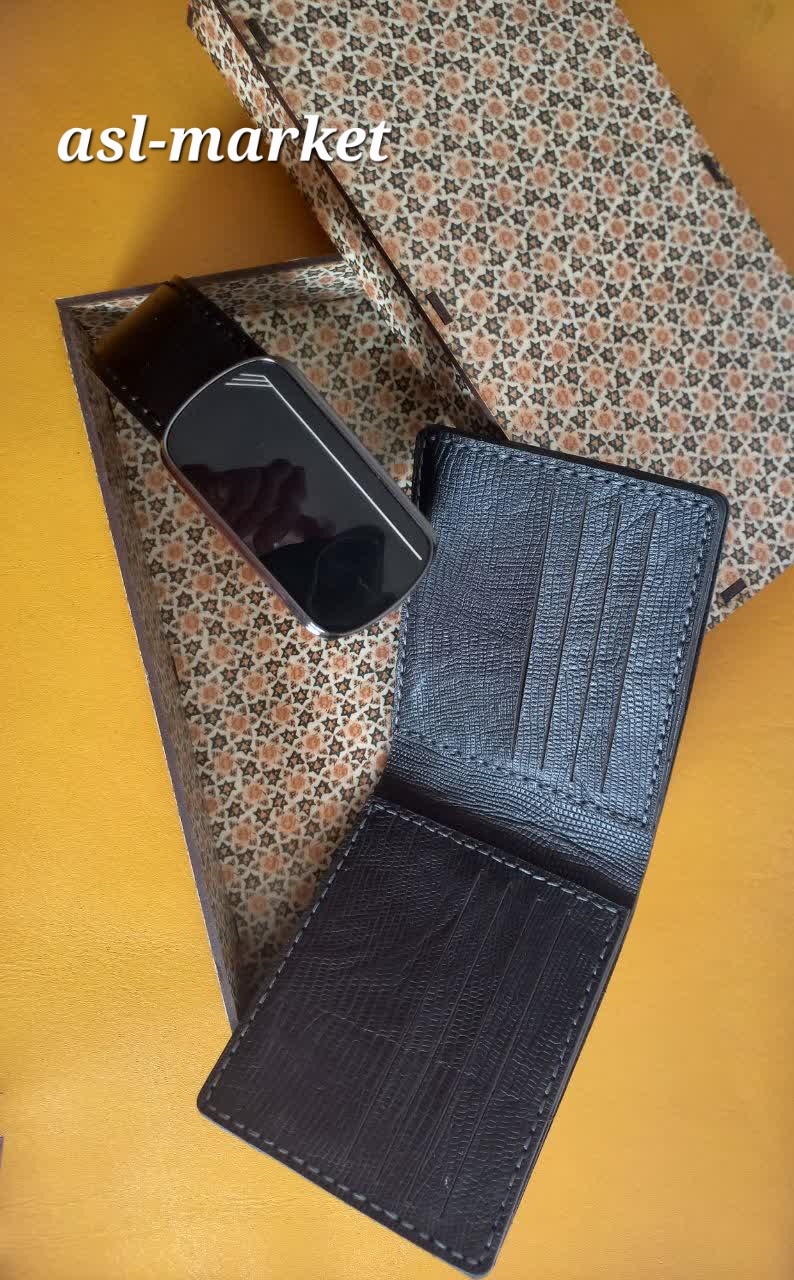 ست مردانه کیف پول وکمربند چرم