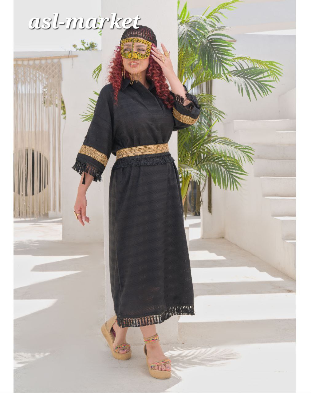 مانتو کتان لمه کمربند طلایی