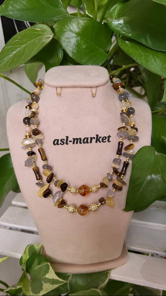 گردنبند استیل با سنگهای طبیعی